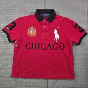 Polo Ralph Lauren Polo Rugby Shirt Mens Small Red Chicago Crest Big 3 Chief Keef